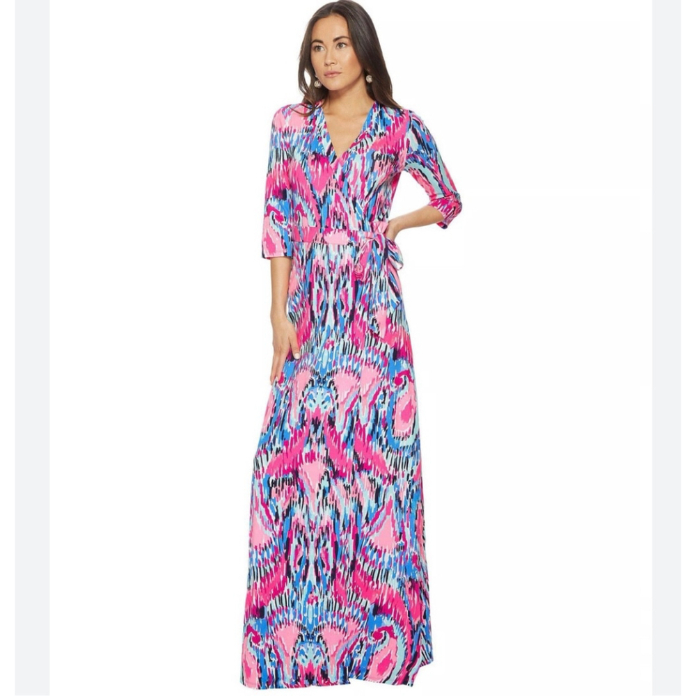 Lilly Pulitzer Marvista Maxi Wrap Dress Pink Free Spirit Size Small
